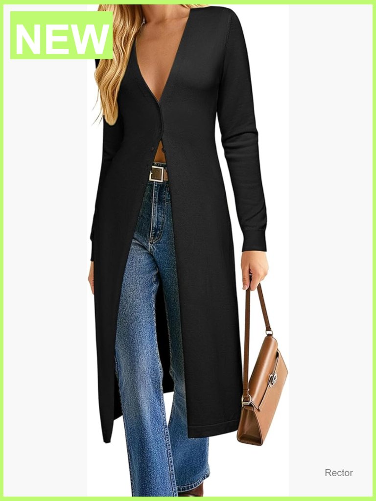 Long Cardigan Lightweight Knit Duster Coat V Neck Button Up Sweater Maxi Dress